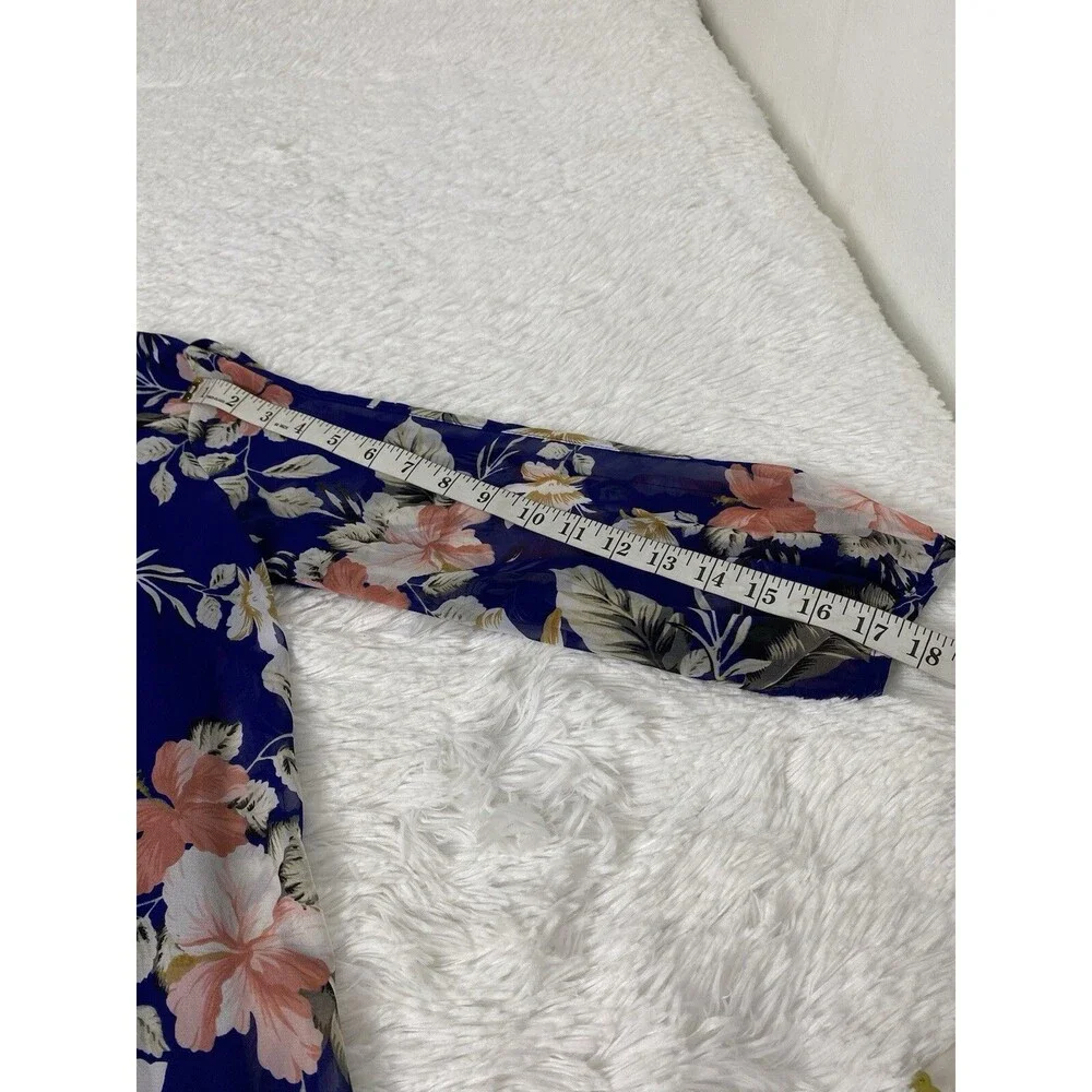 Lulus Tunic Dress Size S Blue Floral Slit Long Sleeves Chiffon Mini Office Party - Picture 5 of 14